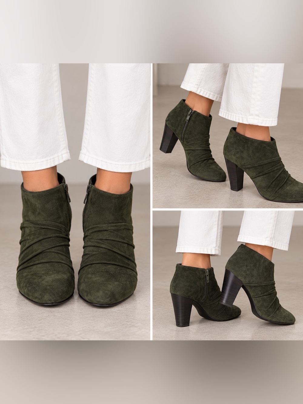 Julie Lopez Made in Italy Olive Green Suede Zippered Ankle Boots size 9.5